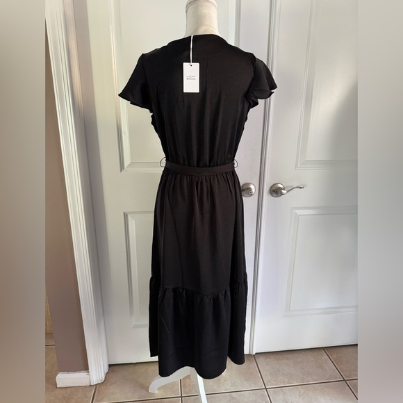Lucky Brand Women's Flutter Sleeve Satin Tiered Midi Dress - Picture 8 of 16
